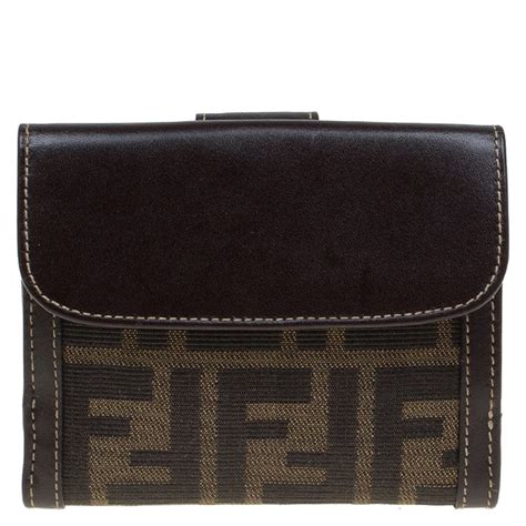 FENDI Zucca Compact Wallet Canvas Leather Brown 31099 